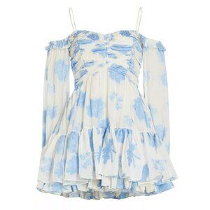 LoveShackFancy Zennia Floral Off-The-Shoulder Minidress Size S (MSRP $495)